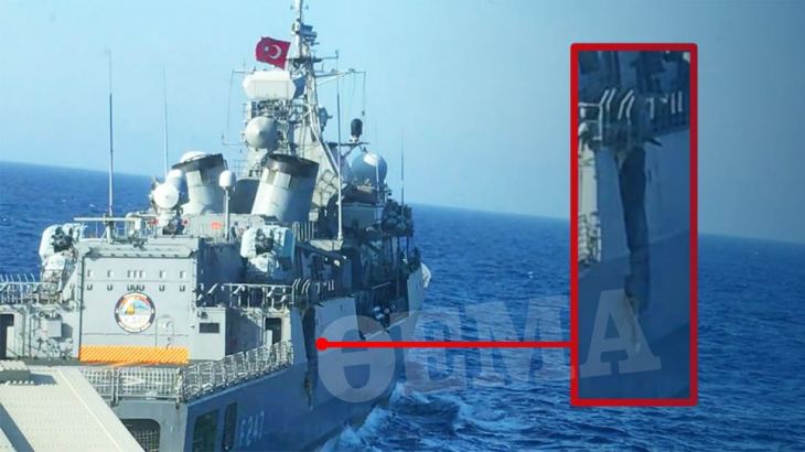 Φωτογραφία - ντοκουμέντο: Η ζημιά στην τουρκική Kemal Reis από τη σύγκρουση με τη φρεγάτα Λήμνος
